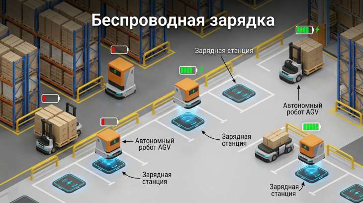 Беспроводная зарядка для складов: ноу-хау для 24/7 эксплуатации фото
