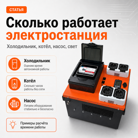 Сколько работает холодильник, насос, котёл и освещение от аккумуляторной электростанции фото