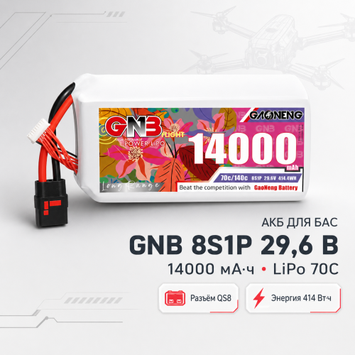 Аккумулятор 8S1P 29,6 Вольт 14 А*ч 14000mah, LiPo, мод. GNB 70C QS8 фото