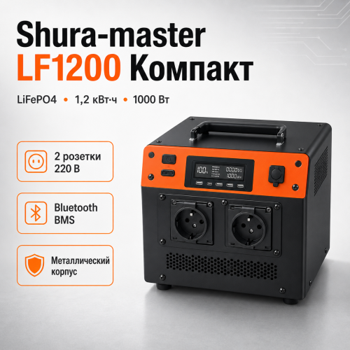Аккумуляторная электростанция LF1200 Компакт, LiFePO4 1,2 кВт·ч, 220 В, 1000 Вт Мод. Shura-master фото