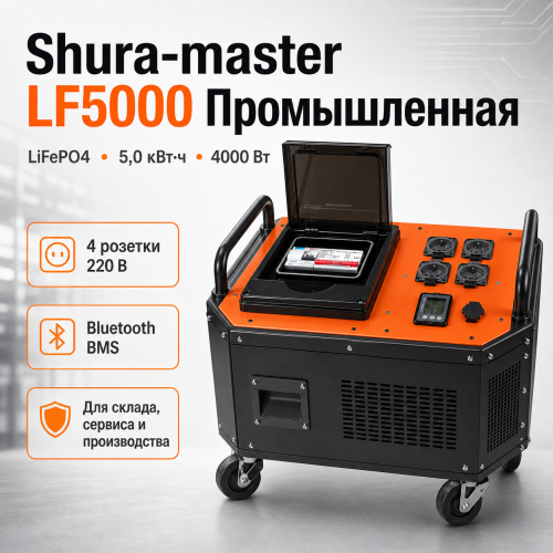 Аккумуляторная электростанция LF5000 Промышленная, LiFePO4 5,0 кВт·ч, 220 В, 4000 Вт Мод.Shura-maste фото