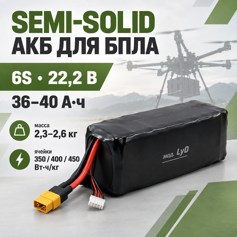 Иллюстрация серии аккумуляторов LyD Semi-Solid 6S 36–40 А•ч